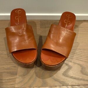 Jessica Simpson Tan Leather Platform Slides